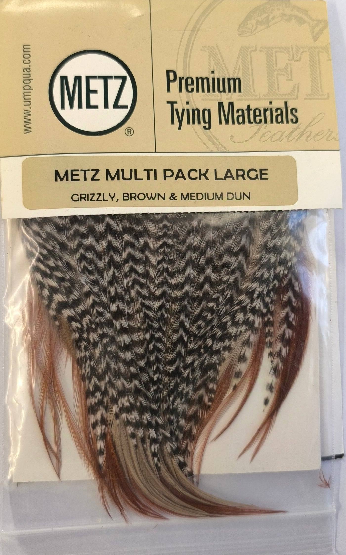 METZ DRY HACKLE PACK GRZ/BRN/MD DUN LRG